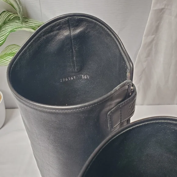 Gucci Black Leather Knee High Boots Low Heel Riding Boots Size 36.5 - Picture 8 of 14